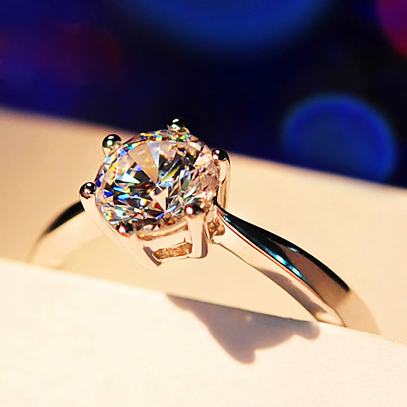 18K White Gold Plated Round Lab Diamond Ring - Ruby's Jewelry