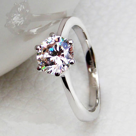 18K White Gold Plated Round Lab Diamond Ring - Ruby's Jewelry