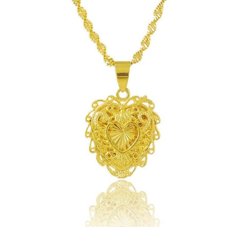 24K Gold  Plated  Hollow Heart Pendant Necklace - Ruby's Jewelry