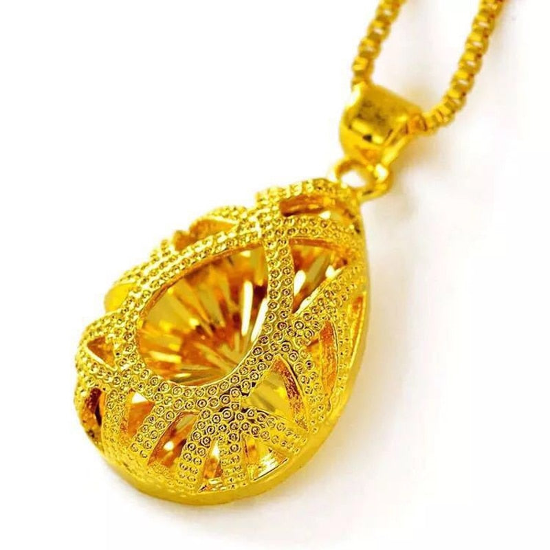 24K Gold plated water-drop , heart and round pendant Necklaces - Ruby's Jewelry