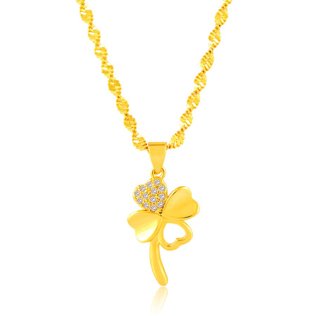 24K Gold Filled Spiral Chain Necklace with Clover Pendant - Ruby's Jewelry