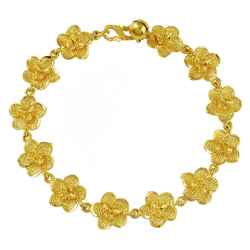 24K Gold Plated Flower-linked Bracelet - Ruby's Jewelry