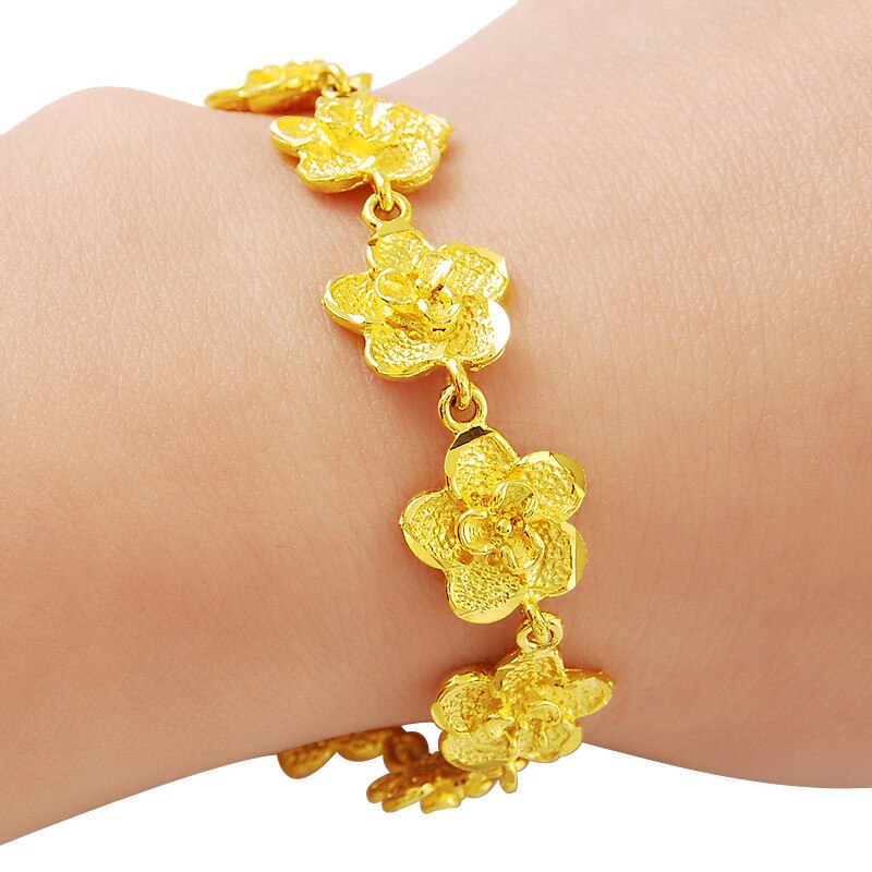 24K Gold Plated Flower-linked Bracelet - Ruby's Jewelry