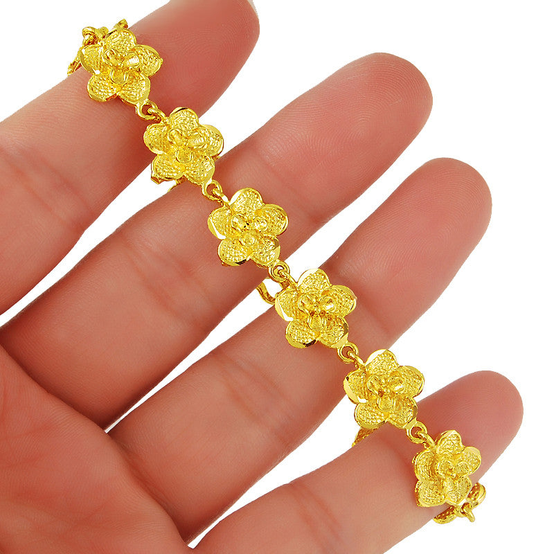 24K Gold Plated Flower-linked Bracelet - Ruby's Jewelry