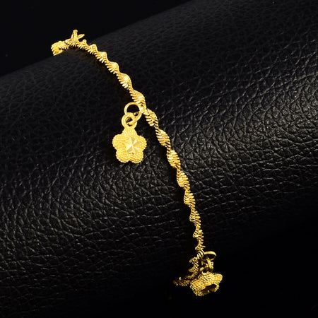 24K Gold Plated Fine Bracelet with Dangling Flowers - Ruby's Jewelry
