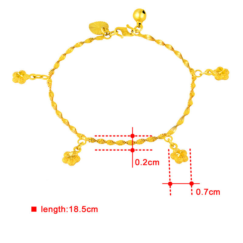 24K Gold Plated Fine Bracelet with Dangling Flowers - Ruby's Jewelry