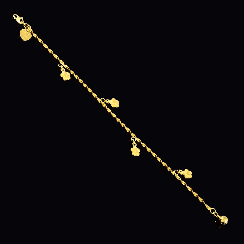 24K Gold Plated Fine Bracelet with Dangling Flowers - Ruby's Jewelry