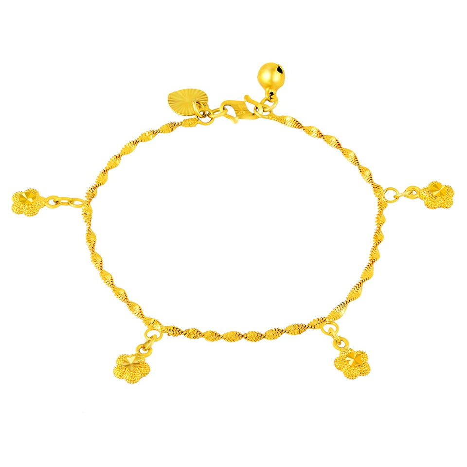 24K Gold Plated Fine Bracelet with Dangling Flowers - Ruby's Jewelry