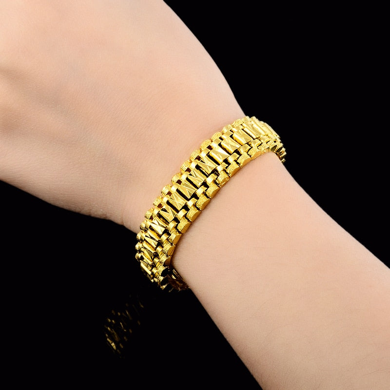 24K Gold Plated 12mm Chain Bracelet - Ruby's Jewelry