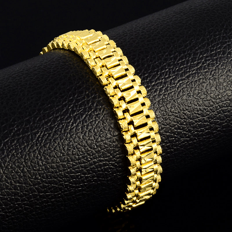 24K Gold Plated 12mm Chain Bracelet - Ruby's Jewelry