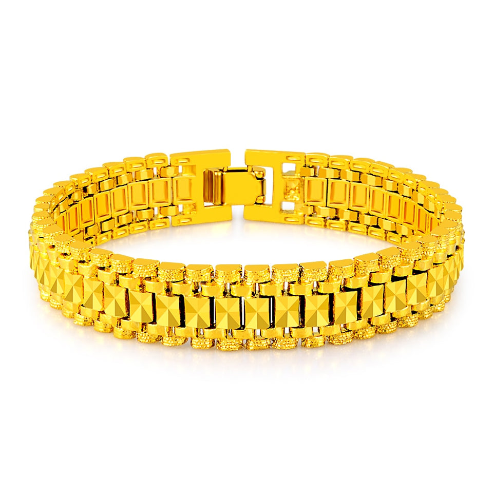 24K Gold Plated 12mm Chain Bracelet - Ruby's Jewelry