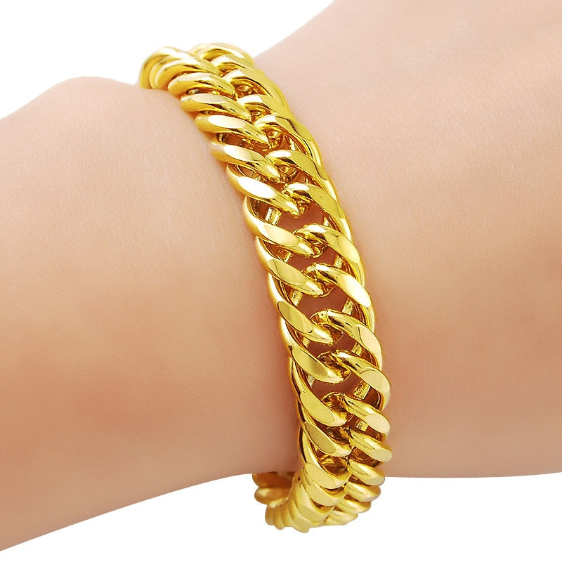 24K Gold Plated 10mm Cuban Link Bracelet - Ruby's Jewelry