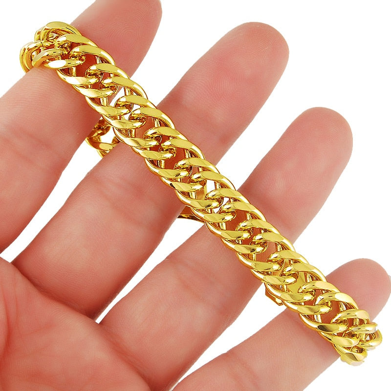 24K Gold Plated 10mm Cuban Link Bracelet - Ruby's Jewelry