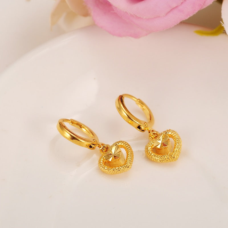 24K Gold Filled Heart Drop Huggie Hoop Earrings - Ruby's Jewelry