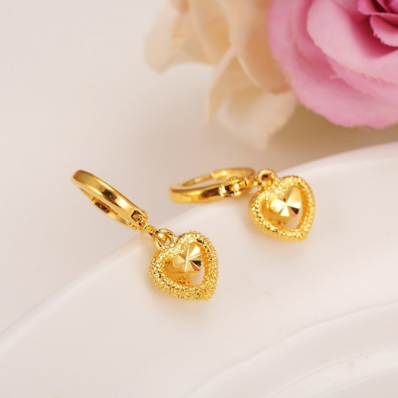 24K Gold Filled Heart Drop Huggie Hoop Earrings - Ruby's Jewelry