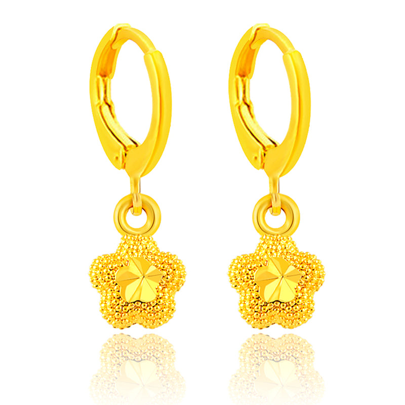 24K Gold Filled Flower Drop Huggie Hoop Earrings - Ruby's Jewelry