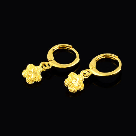 24K Gold Filled Flower Drop Huggie Hoop Earrings - Ruby's Jewelry