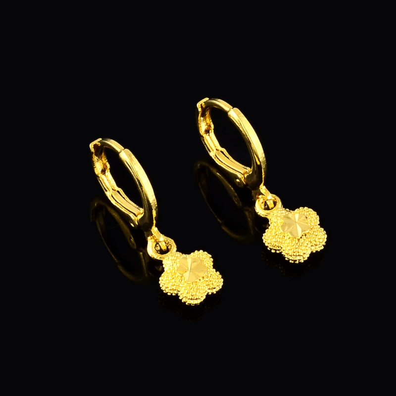 24K Gold Filled Flower Drop Huggie Hoop Earrings - Ruby's Jewelry