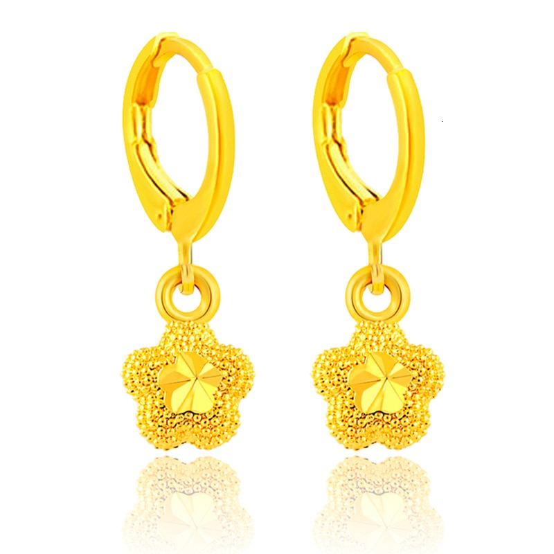 24K Gold Filled Flower Drop Huggie Hoop Earrings - Ruby's Jewelry