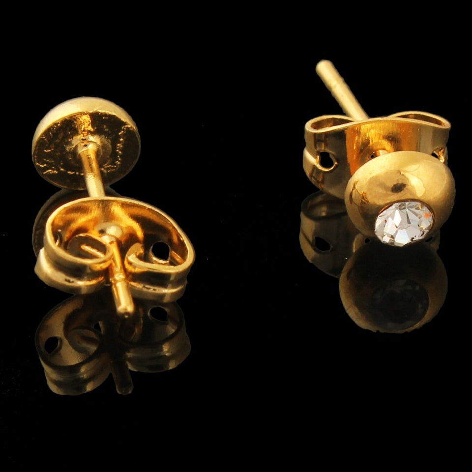 24K Gold Plated Stud Earrings with White Crystal - Ruby's Jewelry