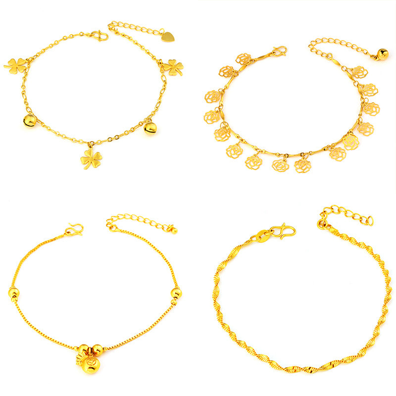 24K Gold Plated Anklet with or without Danglers (5 Styles) - Ruby's Jewelry