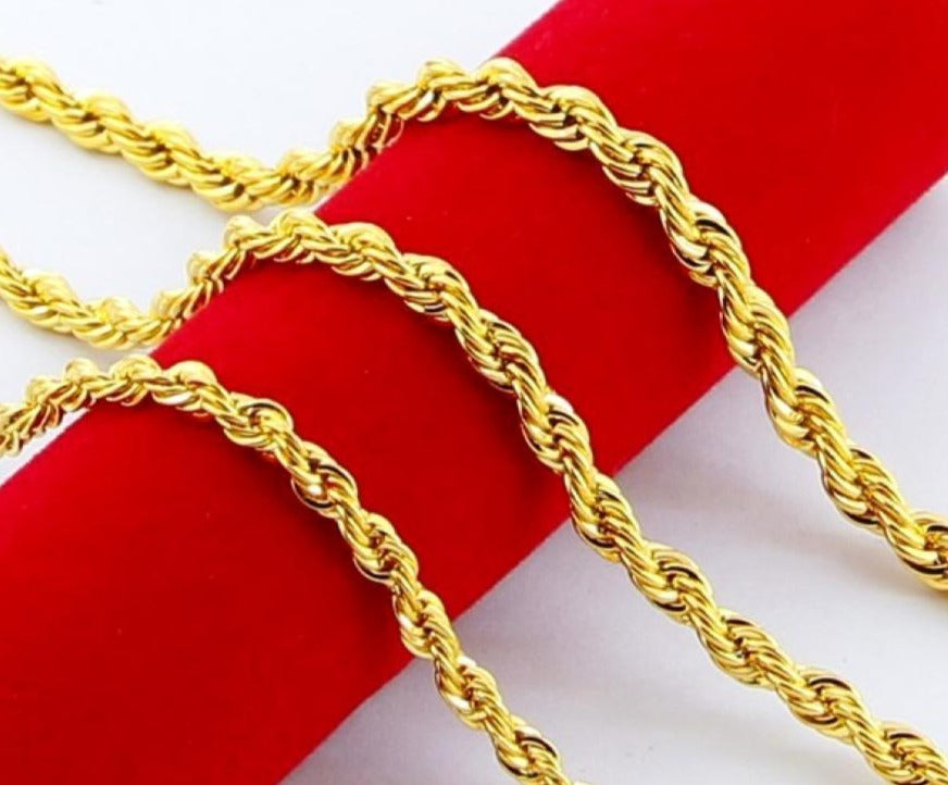 24K Gold Plated Twisted Rope Chain Necklace - Ruby's Jewelry