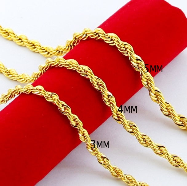 24K Gold Plated Twisted Rope Chain Necklace - Ruby's Jewelry