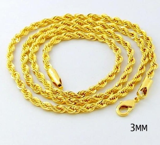 24K Gold Plated Twisted Rope Chain Necklace - Ruby's Jewelry