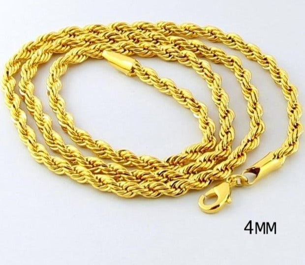 24K Gold Plated Twisted Rope Chain Necklace - Ruby's Jewelry