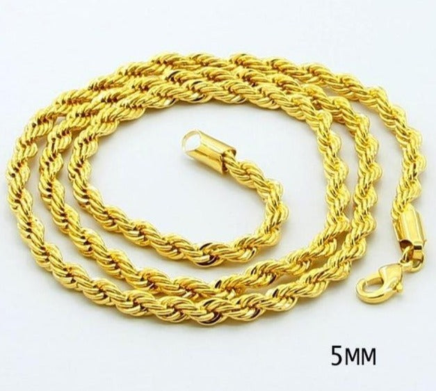 24K Gold Plated Twisted Rope Chain Necklace - Ruby's Jewelry