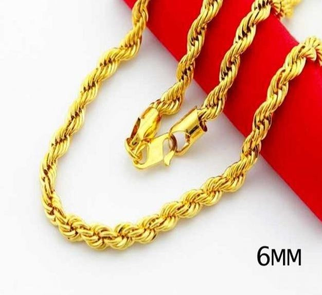24K Gold Plated Twisted Rope Chain Necklace - Ruby's Jewelry